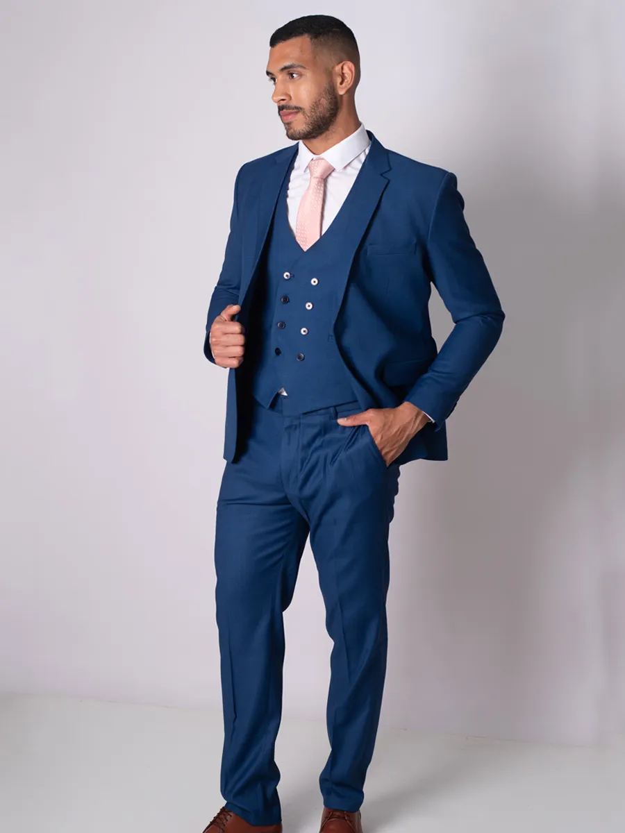 Terno tela lino color azul barcelona dandy
