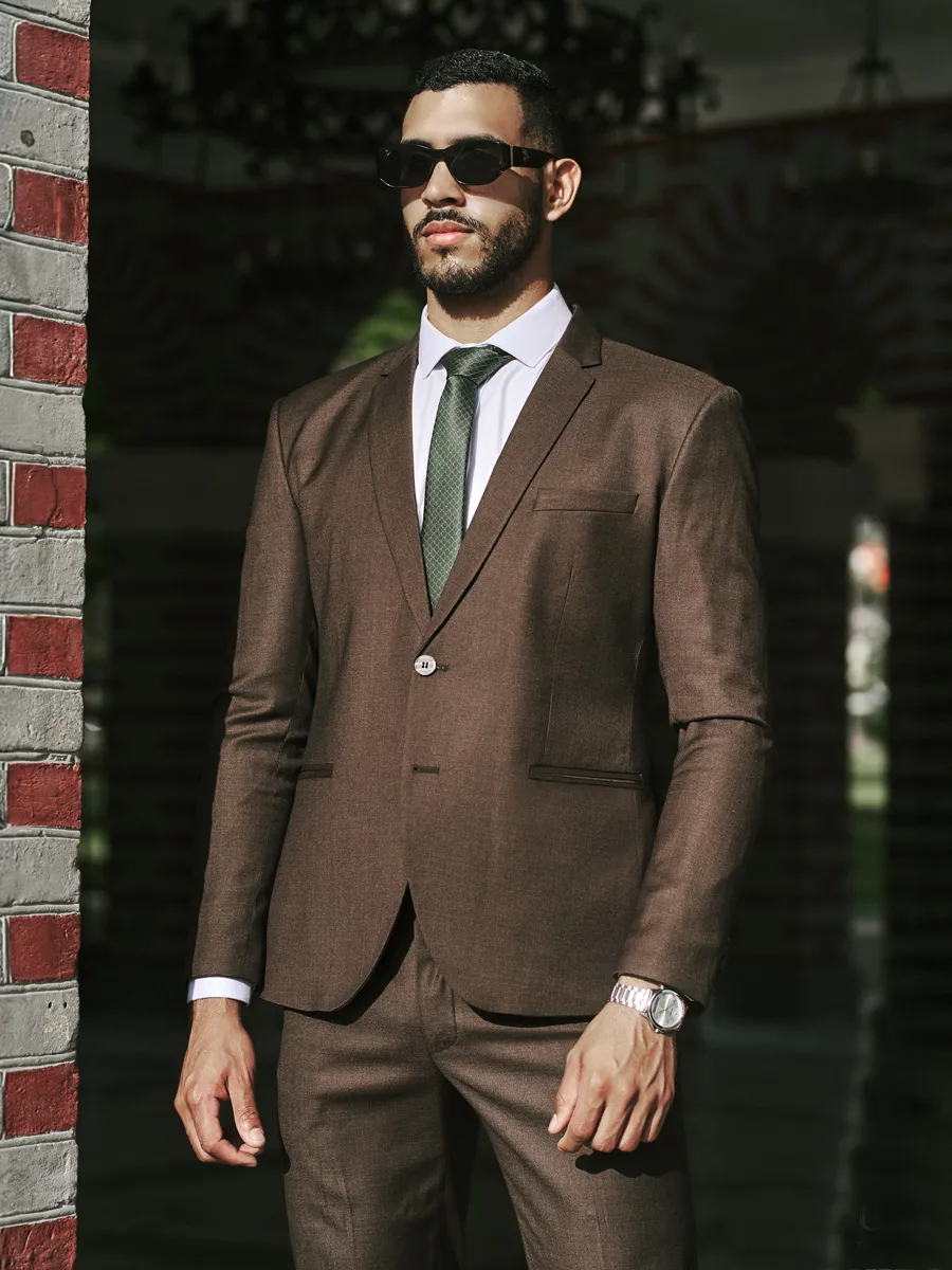 Terno tela lino color marron dandy